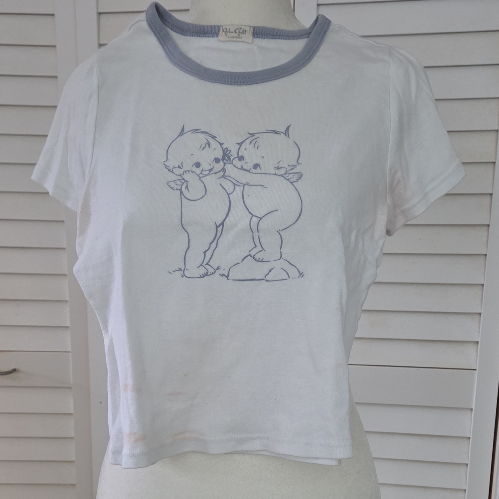 Brandy Melville White Tee with Blue Accents